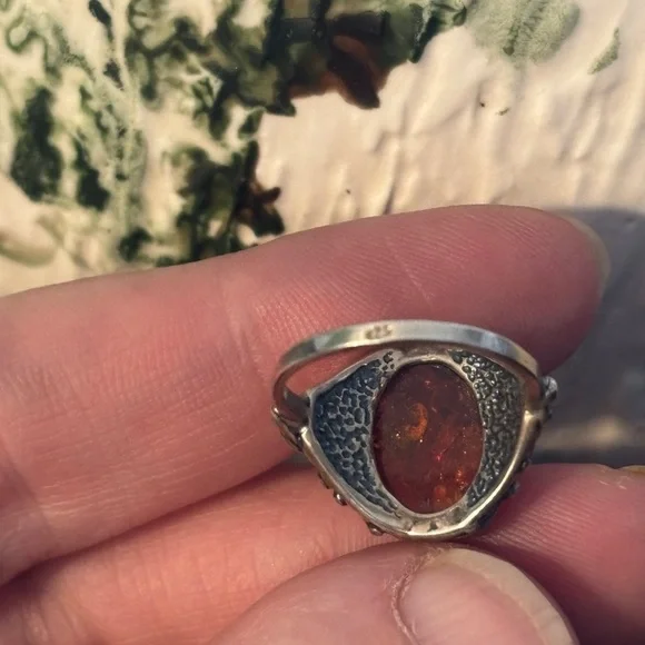 Vintage Sterling Silver Baltic Amber Ring Cognac Cabochon Size 4.5 - Picture 5 of 6